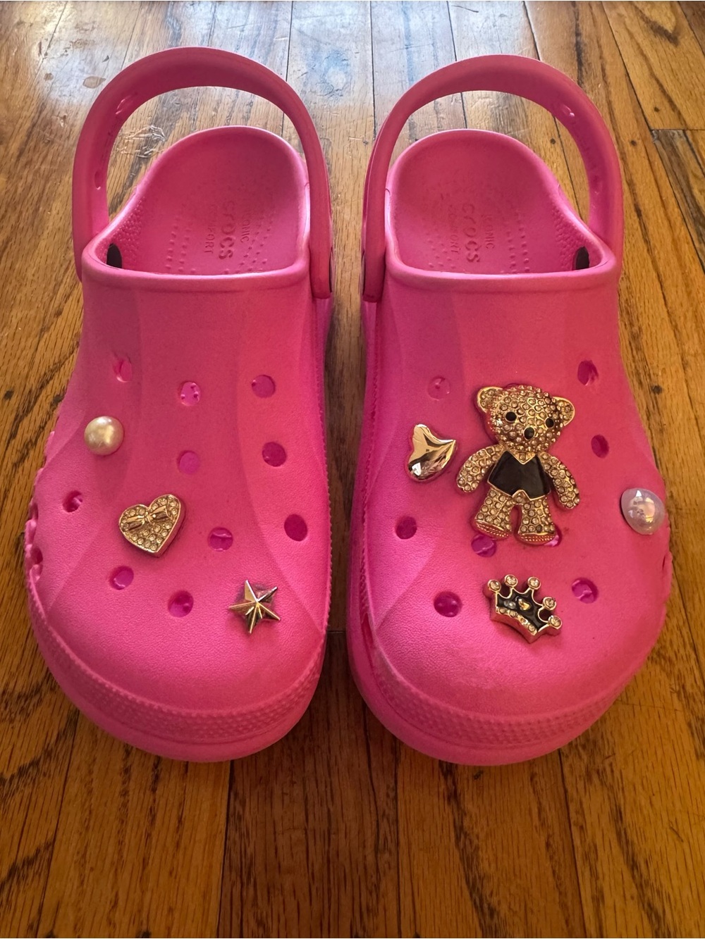 🧸🩷🩰 Hot Pink Crocs + Bling Charm Accents
